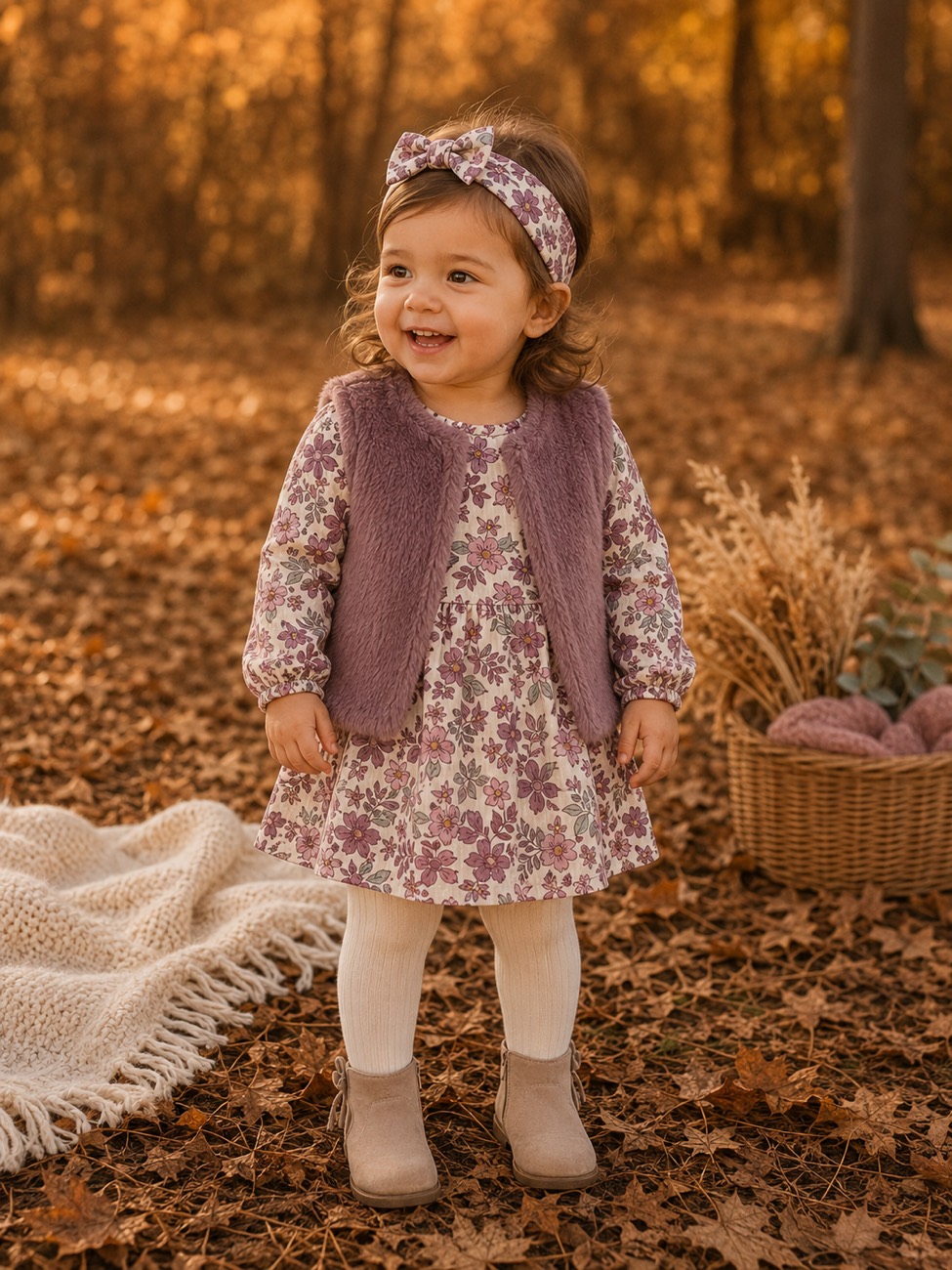 RZ Littles floral dress with fur vest